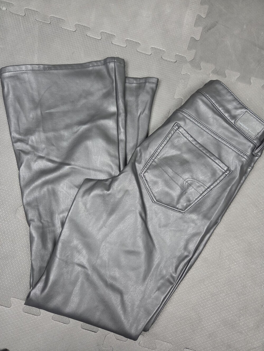 American Eagle Stretch Vegan Leather Super High-Waisted Flare Pants 10